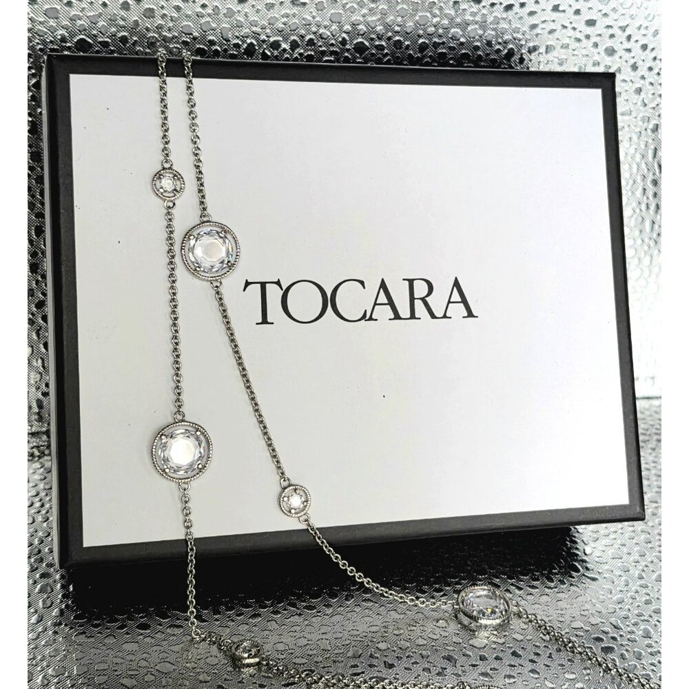 New Tocara Sterling Silver Necklace DiAmi Crystal Bezel Station 42" Long Bianca - Picture 2 of 12